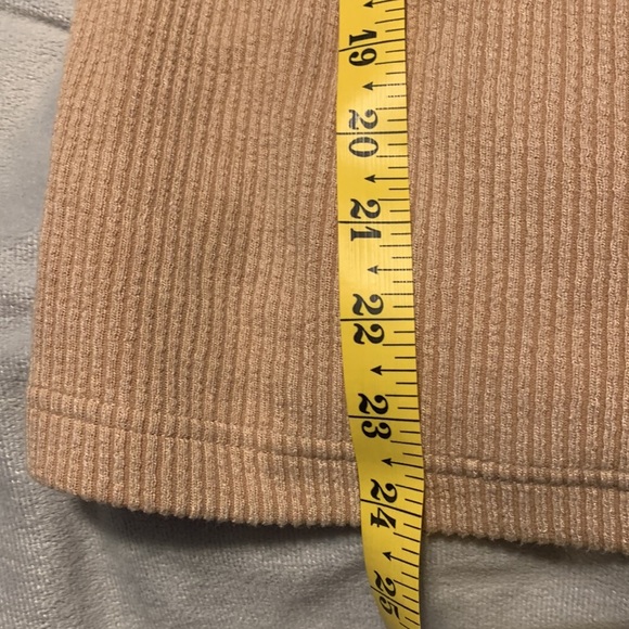 Easel boutique cowl neck sweater thin ribbed camel tan loose boxy exposed seams - Picture 4 of 8